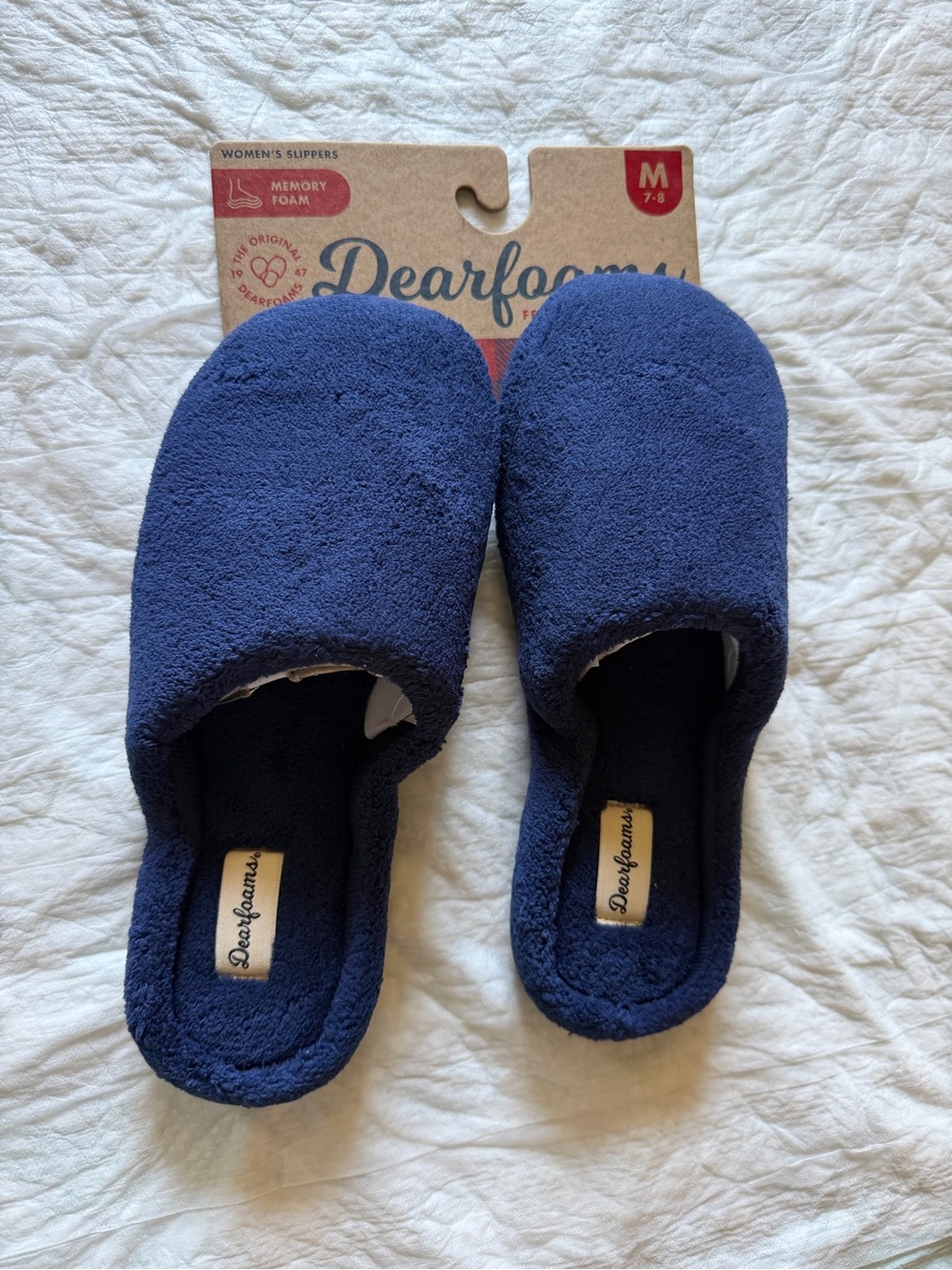 Dearfoams Deluxe Memory Foam Slippers Blue Peacot Sz M (7-8)  Machine Washable
